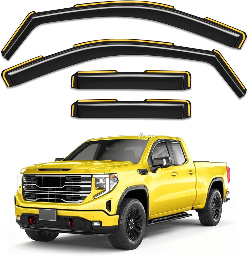 Deejecsun in-Channel Window Rain Guards Fit for Truck Chevy Silverado GMC Sierra 1500 2019-2026 Double Cab Rain Guards Extra Durable Side Window Deflectors Vent Visors Vent Shades Car Accessories - Image 1